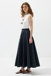 Lacivert Parçalı Poplin Etek - 6