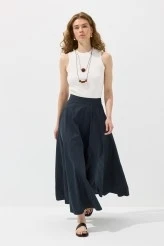 Lacivert Parçalı Poplin Etek - 1