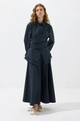 Lacivert Parçalı Poplin Etek - 3