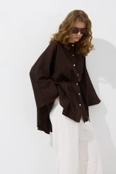 Acı Kahve Dökümlü Pelerin Model Oversize Gömlek - 5