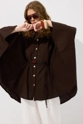 Acı Kahve Dökümlü Pelerin Model Oversize Gömlek - 4