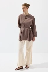 Milky Brown Pleated Basic Tunic - 2