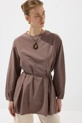 Milky Brown Pleated Basic Tunic - 3