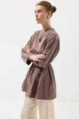 Milky Brown Pleated Basic Tunic - 5