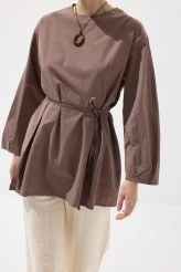 Milky Brown Pleated Basic Tunic - 6