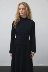 Navy Blue Belted Wrap Shirt - 6