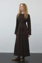 Dark Brown Pleated-Waist Dress - 1