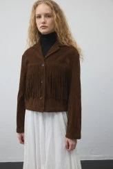 Brown Fringed Suede Jacket - 4