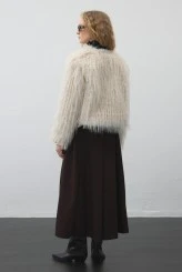 Ecru Faux Fur Coat - 6