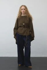 Khaki Belted Cape Blouse - 3