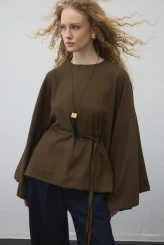 Khaki Belted Cape Blouse - 1