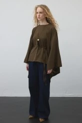 Khaki Belted Cape Blouse - 4