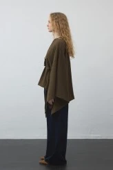 Khaki Belted Cape Blouse - 5