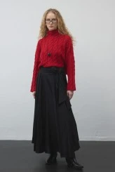 Black Belted Asymmetric Voile Skirt - 3