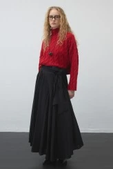 Black Belted Asymmetric Voile Skirt - 1