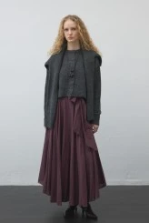 Plum Belted Asymmetric Voile Skirt - 1