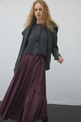 Plum Belted Asymmetric Voile Skirt - 3