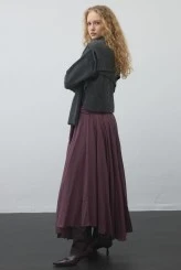 Plum Belted Asymmetric Voile Skirt - 6