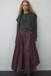 Plum Belted Asymmetric Voile Skirt - 2