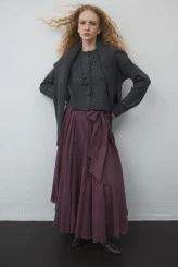 Plum Belted Asymmetric Voile Skirt - 4
