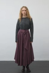 Plum Belted Asymmetric Voile Skirt - 5
