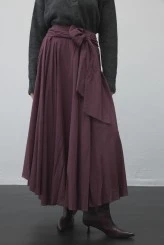 Plum Belted Asymmetric Voile Skirt - 7