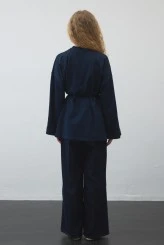 Lacivert Yırtmaçlı Oversize Sweatshirt - 8