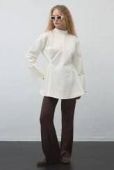 Ekru Volanlı Gabardin Tunik - 3