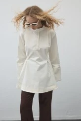 Ekru Volanlı Gabardin Tunik - 2
