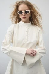 Ekru Volanlı Gabardin Tunik - 4