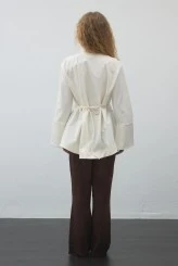 Ekru Volanlı Gabardin Tunik - 9
