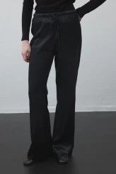 Black Elastic Waist Satin Palazzo Pants - 3
