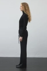 Black Elastic Waist Satin Palazzo Pants - 5