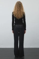 Black Elastic Waist Satin Palazzo Pants - 7