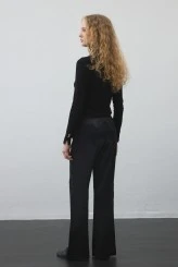 Black Elastic Waist Satin Palazzo Pants - 6