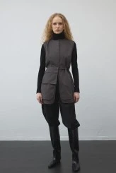 Khaki Gabardine Pocketed Belted Vest - 3