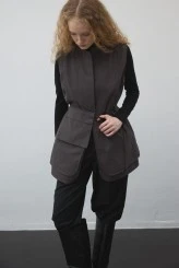 Khaki Gabardine Pocketed Belted Vest - 2