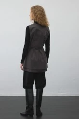 Khaki Gabardine Pocketed Belted Vest - 7
