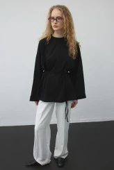 Siyah Yırtmaçlı Oversize Sweatshirt - 3