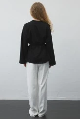 Siyah Yırtmaçlı Oversize Sweatshirt - 4