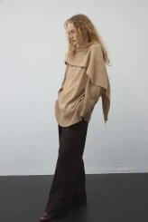 Camel Knit Sweater With Scarf - 5