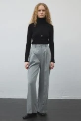 Grey Pleated Palazzo Trousers - 1