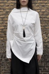 Ekru Asimetrik Gabardin Gömlek - 3