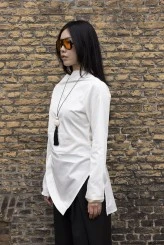 Ekru Asimetrik Gabardin Gömlek - 5