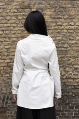 Ekru Asimetrik Gabardin Gömlek - 7