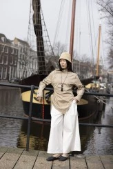 Bej Asimetrik Gabardin Gömlek - 1