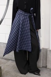 Lacivert Ekose Bağlamalı Etek - 3