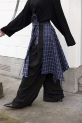 Lacivert Ekose Bağlamalı Etek - 4