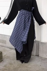 Lacivert Ekose Bağlamalı Etek - 5