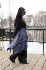 Lacivert Ekose Bağlamalı Etek - 6